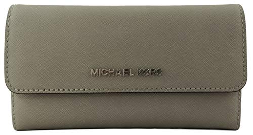 Michael Kors Jet Set Travel Large Trifold Leather Wallet (Pearl Grey)