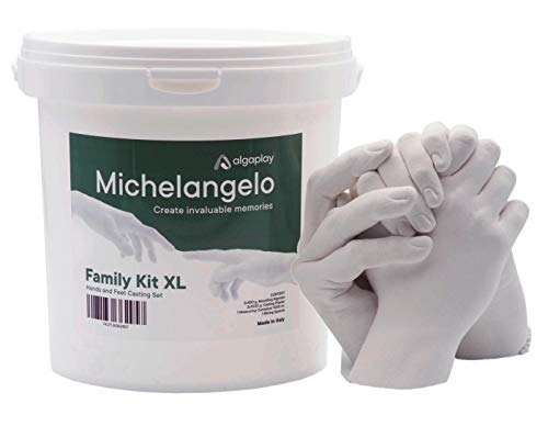 Michelangelo FAMILY KIT XL, para crear una escultura de 4 manos de adultos o niños con familiares o amigos. Incluye jarra medidora de 1 litro y espátula de plástico para mezclar.