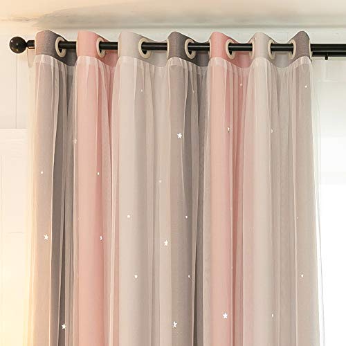 Michorinee 1 cortina para habitación infantil con estrellas huecas, princesa, oscurecimiento degradado, cinta fruncida, voile gris y rosa, para habitación de niñas, 137 x 132 cm (alto x ancho) Michorinee 1 cortina para habitación infantil con estrellas huecas, princesa, oscurecimiento degradado, cinta fruncida, voile gris y rosa, para habitación de niñas, 137 x 132 cm (alto x ancho)
