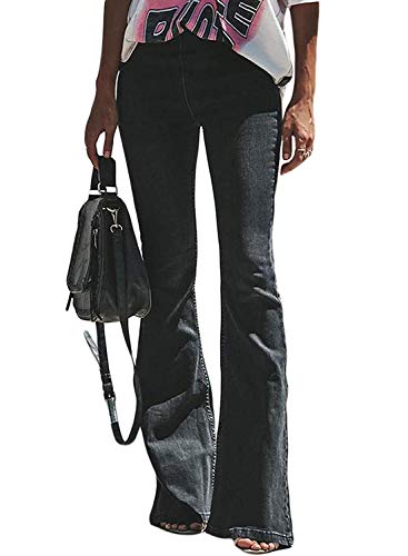 Minetom Mujer Pantalones Acampanados Vaquero Skinny Push Up Pantalones Elástico Jeans Cintura Alta Denim Mezclilla Pants Negro XL