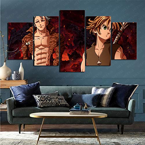 mmkow Imagen Impresa en Lienzo Juego de 5 Piezas Personajes de Anime Los Siete pecados Capitales Arte Vivo Dormitorio Decoración del hogar 50x100cm (Marco) mmkow Imagen Impresa en Lienzo Juego de 5 Piezas Personajes de Anime Los Siete pecados Capitales Arte Vivo Dormitorio Decoración del hogar 50x100cm (Marco)