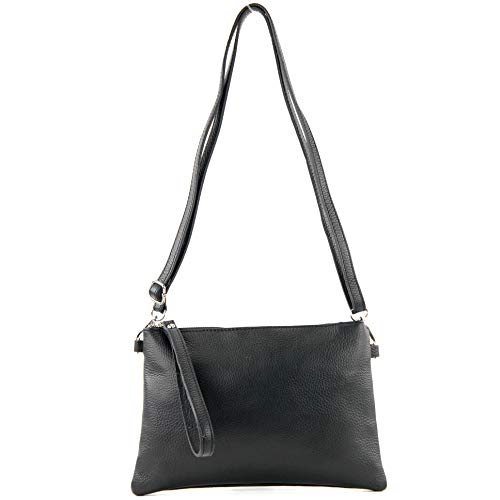 modamoda de - T186 - Mediano italiano/Bolso bandolera de cuero, Color:negro modamoda de - T186 - Mediano italiano/Bolso bandolera de cuero, Color:negro