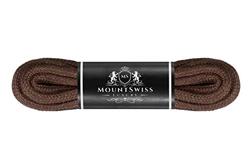 Mount Swiss Luxury - Cordones redondos (diámetro de 3 a 4 mm, 1 par, 100 % algodón, ideales para zapatillas deportivas, zapatos de piel, color: marrón, longitud de 130 cm)