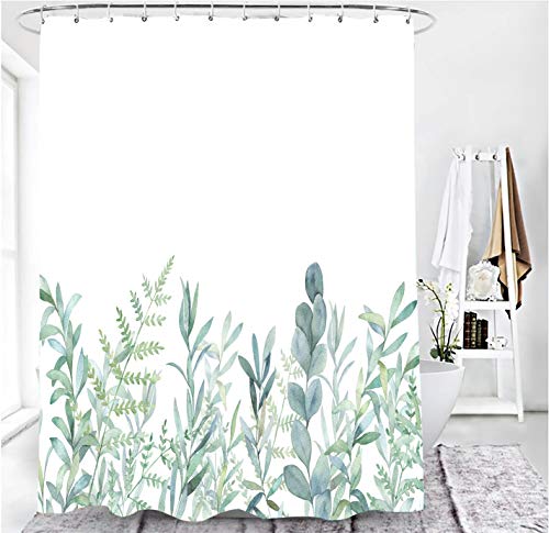M&W DasDesign Cortina de ducha con diseño de hojas verdes, flores y plantas, tela con efecto antimoho, lavable, incluye 12 anillas en C con peso inferior de 180 x 200 cm M&W DasDesign Cortina de ducha con diseño de hojas verdes, flores y plantas, tela con efecto antimoho, lavable, incluye 12 anillas en C con peso inferior de 180 x 200 cm