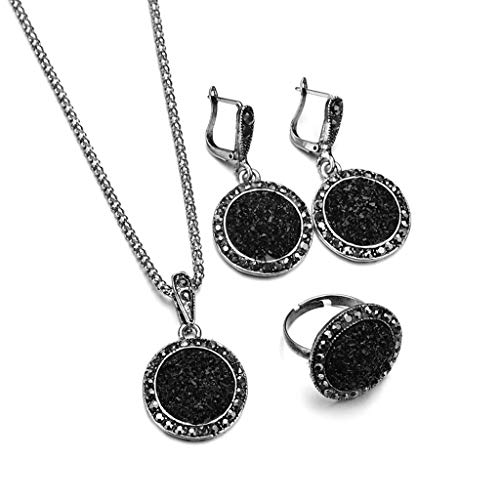 N/A. Juego de joyas de piedra negra bohemia redonda con diamantes de imitación para el día de San Valentín
