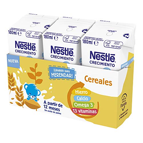Nestlé Junior Junior Crecimiento 1 + Cereales A Partir De 1 Año - Pack de 8 x 3 bricks de 180 ml - Total: 24 bricks x 180 ml