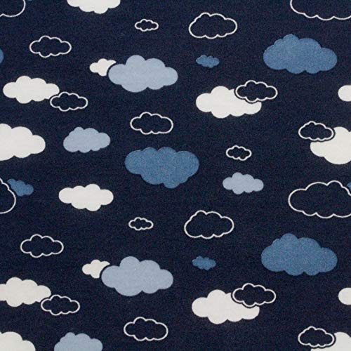 Neumann Handelsvertrieb Jersey Interlock Jersey de punto (100% algodón, 160 cm de ancho), tejido infantil (longitud: 50 cm, nubes azules)