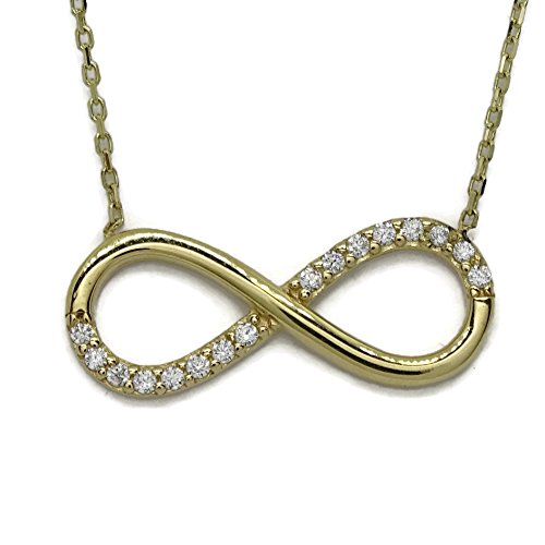 Never Say Never Collar de Oro Amarillo de 18ktes con símbolo del Infinito de Oro Amarillo de 18Ktes y 16 circonitas de la Mejor Calidad tamaño Infinito; 0.5cm de Alto por 2.00cm de Ancho Largo 40cm