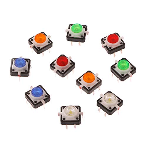NIANNIAN - 10 unidades LED Light Momentary Tactile Tact, interruptor de botón 12 x 12 x 7,3 mm, 5 colores
