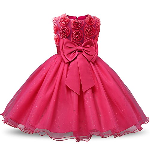 NNJXD Vestido de Fiesta de Princesa con Encaje de Flor de 3D sin Mangas para Niñas Talla(160) 7-8 años Rose
