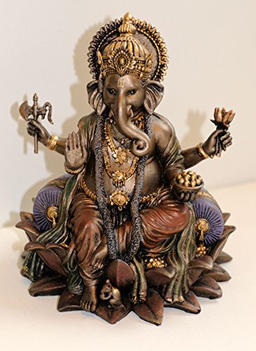NUEVO Ganesha En trono de loto, Figura de aspecto antiguo, bronce