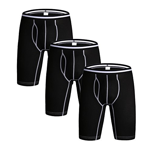 Nuofengkudu Hombre Pack de 3 Bóxers Largo Briefs Calzoncillos Ajustados Bulge Braguitas Deportivo Running Elastico Suave Algodon Boxershorts Gifts Negro Talla XL Cintura 83CM-94CM