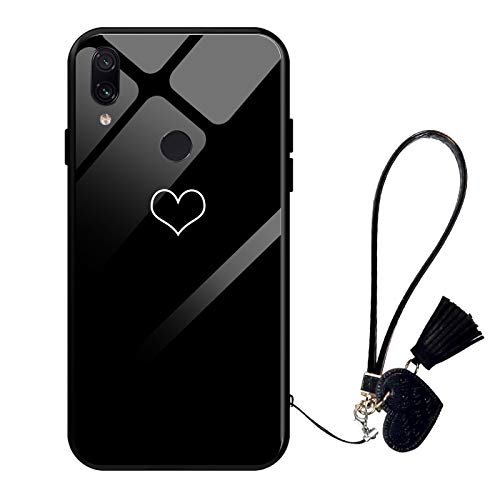 Oihxse Moda Case Compatible para Xiaomi Redmi 9A Funda Vidrio Templado con Cuerda Cordón TPU Silicona Suave Bumper Cover Anti-Choques Anti-Rasguños Cáscara de Cristal Estuche,A6