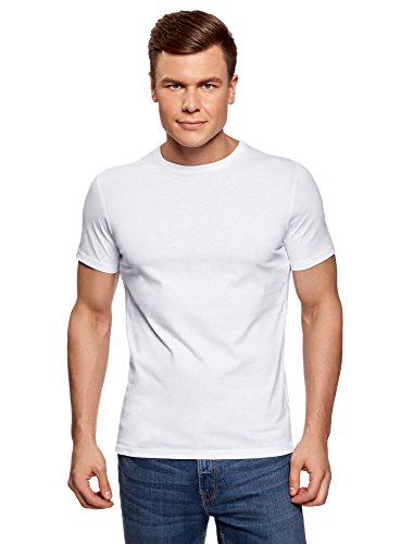 oodji Ultra Hombre Camiseta Básica (Pack de 2), Blanco, XXL