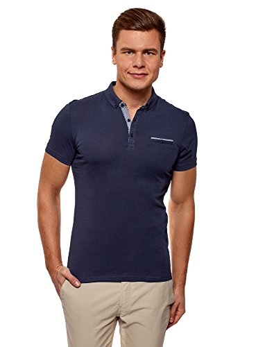 oodji Ultra Hombre Polo con Acabado en Contraste, Azul, ES 50 / M oodji Ultra Hombre Polo con Acabado en Contraste, Azul, ES 50 / M