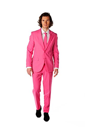 OppoSuits Solid Color Party Suits for Men Pink – Full Suit: Includes Pants, Jacket and Tie Traje de Hombre, Mr. Rosa, 52