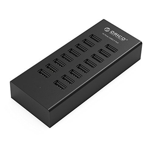 ORICO 16 Puertos USB Hub 30W USB 2.0 Hub con Fuente de alimentación 12V / 2.5A Adaptador de Corriente para Ordenador de sobremesa, PC, iMac, Mobile HDD, Flash Drive, rechargeiPad(Negro)