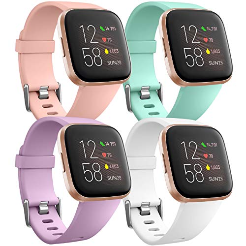 Ouwegaga Banda de Repuesto de Silicona Compatible con Fitbit Versa Correa/Fitbit Versa Lite Correa/Fitbit Versa 2 Correa, Pequeño Rosa/Aqua/Lavanda/Blanco Ouwegaga Banda de Repuesto de Silicona Compatible con Fitbit Versa Correa/Fitbit Versa Lite Correa/Fitbit Versa 2 Correa, Pequeño Rosa/Aqua/Lavanda/Blanco