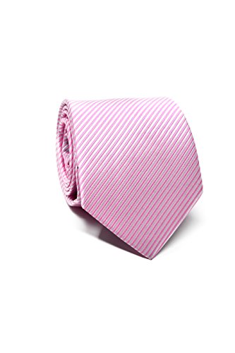 Oxford Collection Corbata de hombre Rosa a Rayas - 100% Seda - Clásica, Elegante y Moderna - (ideal para un regalo, una boda, con un traje, en la oficina.)