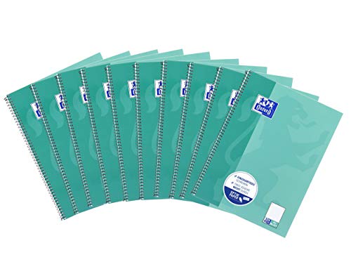 Oxford - Cuaderno (A4, cuadriculado, con doble margen, 80 hojas), color Color azul verdoso. 10 unidades