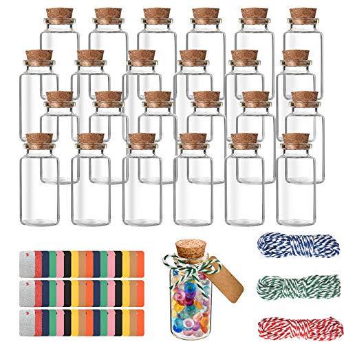 Pajaver 25 pcs frascos de vidrio con tapones de corcho, frascos pequeños vacíos de 25 ml, contenedor de botellas de deseos para manualidades, fiestas, bodas, decoración, accesorios de almacenamiento