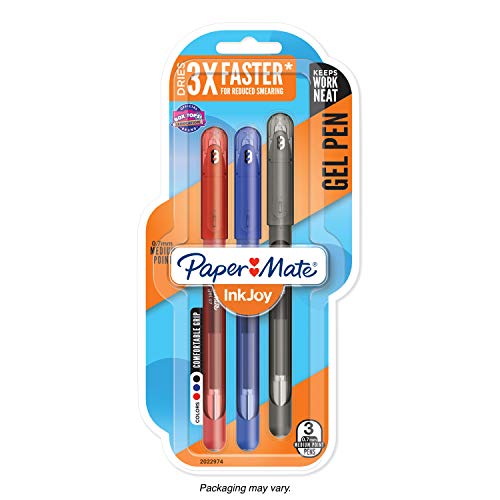 Paper Mate InkJoy - Bolígrafos de gel de punta media (0,7 mm), 3 unidades, surtido de negocios (2022974)