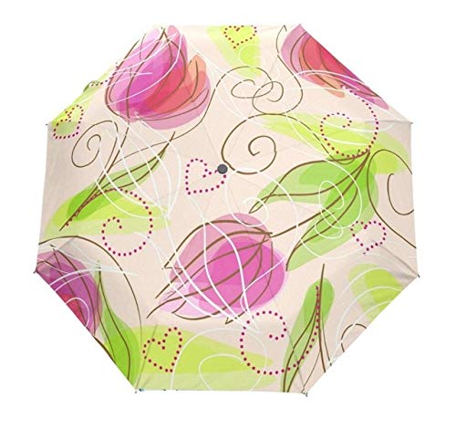 Paraguas automático de Flores de Acuarela de Estilo Elegante Pintado de Negro Paraguas Soleado día lluvioso - Rosa Claro
