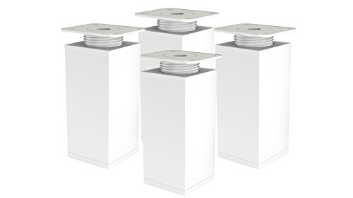 Patas de metal para muebles, altura regulable, 4 unidades, 40 x 40 mm (100 mm), color blanco