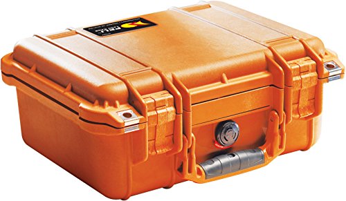 PELI 1400 Maletín estanco Profesional para Sistemas ópticos, Equipos de fotografía y Otros Objetos valiosos, IP67 A Prueba de Polvo, 9L de Capacidad, Fabricado en Alemania, sin Espuma, Color Naranja