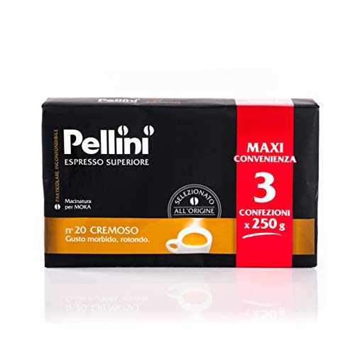 Pellini Caffè - Café Molido para máquina - Moka Gusto Cremoso No. 20 - 3x250 gr (750 gr)