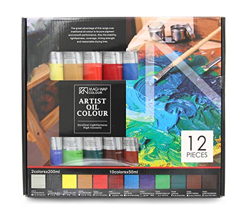 Pinturas al óleo Magi Artist 10x50ml + 2x200ml, conjunto con 12 tonos de pintura al óleo fina Pinturas al óleo Magi Artist 10x50ml + 2x200ml, conjunto con 12 tonos de pintura al óleo fina