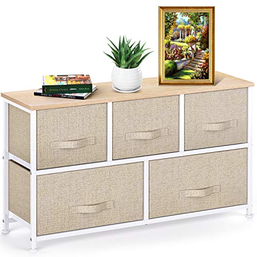 Pipishell Cajonera para Armario Cómoda de Tela con 5 Cajones, cómoda cómoda con Parte Superior de Madera, Unidad organizadora para armarios, Dormitorio, Cuarto de bebé, Pasillo, Beige Pipishell Cajonera para Armario Cómoda de Tela con 5 Cajones, cómoda cómoda con Parte Superior de Madera, Unidad organizadora para armarios, Dormitorio, Cuarto de bebé, Pasillo, Beige