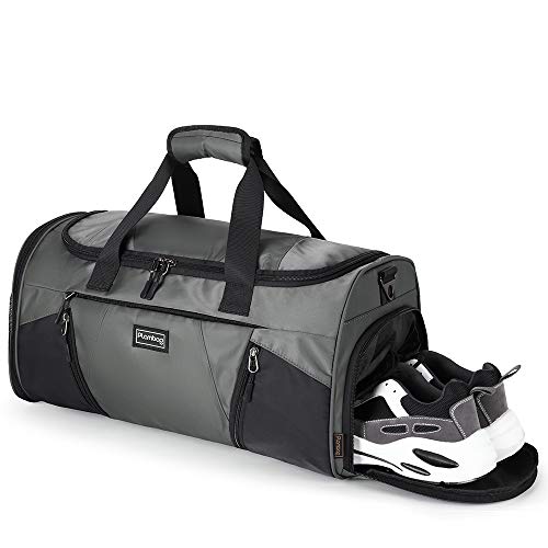 Plambag - Bolsa de Gimnasio para Hombre y Mujer, Impermeable con Compartimento para Zapatos, Bolsa de Viaje con Gran Capacidad para 36 L, Gris