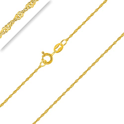 PLANETYS - Cadena de Plata de Ley 925 Chapado en Oro 18K para Niños o Bebé Malla Singapur 1 mm de ancho 34 cm de longitud PLANETYS - Cadena de Plata de Ley 925 Chapado en Oro 18K para Niños o Bebé Malla Singapur 1 mm de ancho 34 cm de longitud