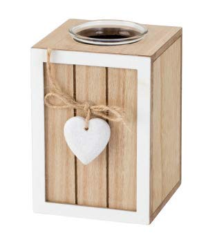 Portavelas de madera con colgante de corazón, 13,5 cm de alto x 9 cm de ancho, decorativo, bonito diseño de madera adecuado para el salón