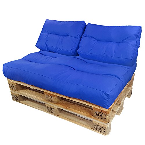 PROHEIM Cojines para palets Lounge - Cree un Elegante sofá Acolchado en Palet - Repelentes al Agua Ideal para Exteriores - (NO ES UN Set!!), Color:Azul, Variante:2 Cojines pequeños de Respaldo