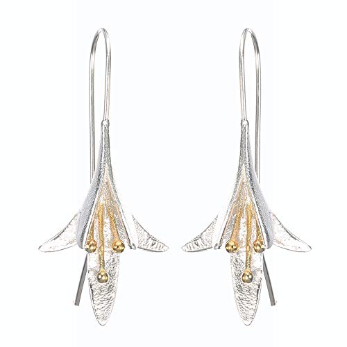 PROVISTO Pendientes elegantes para mujer, plata y oro, en caja de regalo, 3,5 cm de largo, en forma de tulipán