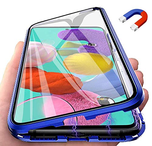 Ptny Funda para Xiaomi Redmi Note 9 Pro Adsorcion Magnetica Carcasa 360 Grados Protección Estuche, Doble Untre Delgada Háptico Vidrio Templado + Metal Bumper con Adsorción Magnética Carcasa, Azul