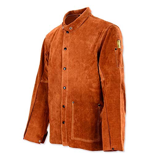 QeeLink Chaqueta de Trabajo de Soldadura de Cuero Abrigo para Carpintero de Cuero Vacuno Separado Ignífugo Robusto Durable QeeLink Chaqueta de Trabajo de Soldadura de Cuero Abrigo para Carpintero de Cuero Vacuno Separado Ignífugo Robusto Durable