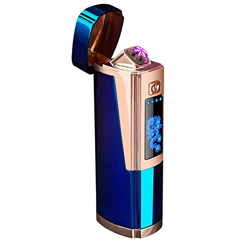 Qimaoo Mechero eléctrico de arco eléctrico, recargable, resistente al viento, sin llama, con indicador de batería, caja de regalo (azul)