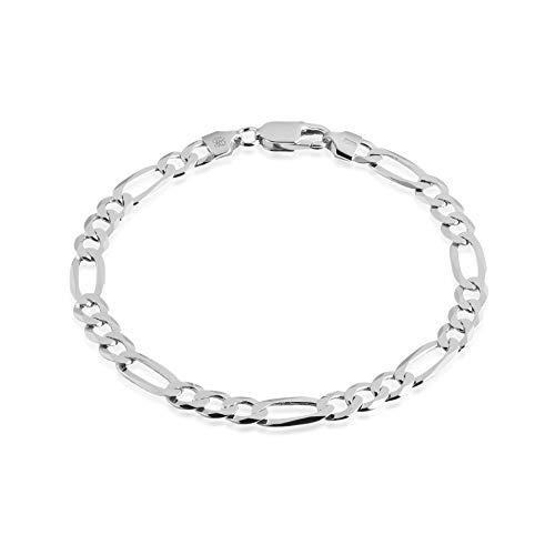 Quadri - Pulsera Elegante con Cadena modelo Figaro para Hombre/Mujer de Plata 925 - ancho 7 mm - largo 19 cm - Certificado Made in Italy