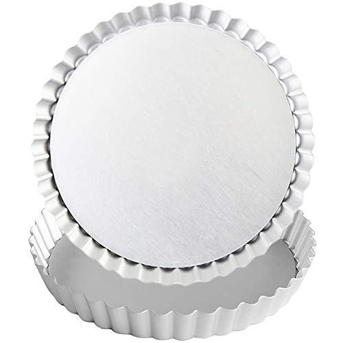 Quiche Tart Pan Antiadherentes, FANDE Molde para tarta con fondo desmontable, Aleación de Aluminio anodizado, Round Tart Quiche Pan(16 cm, 2 Piezas,Plata)