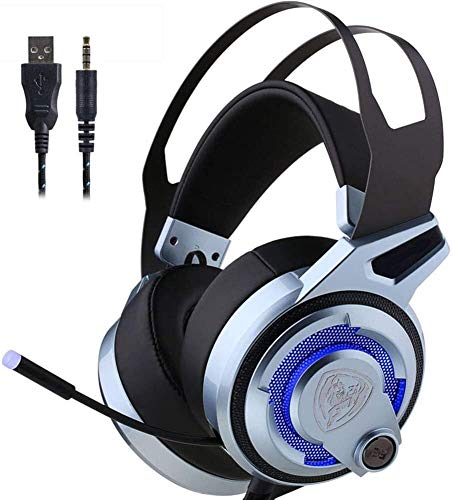 Raxinbang Auriculares 7.1 Bass Auriculares Estéreo, PC Gaming Headset Cancelación De Ruido Virtual De Sonido Envolvente HD Micrófono Y Color Luces LED USB Plug Gamer Headset