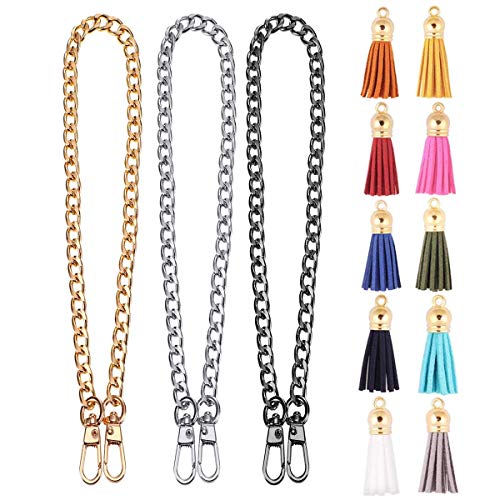 Reemplazo Cadena Bolso,ZUZER 3pcs Cadena de Bolso 120cm Cadena de Metal Cadenas de Bolso con 10pcs Adornos de Borla para Bolsos de Monedero DIY Artesanía