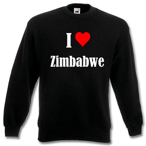 Reifen-Markt Sudadera I Love Zimbabwe para mujer, hombre y niños en los colores negro, blanco y azul con estampado Negro Hombre Small