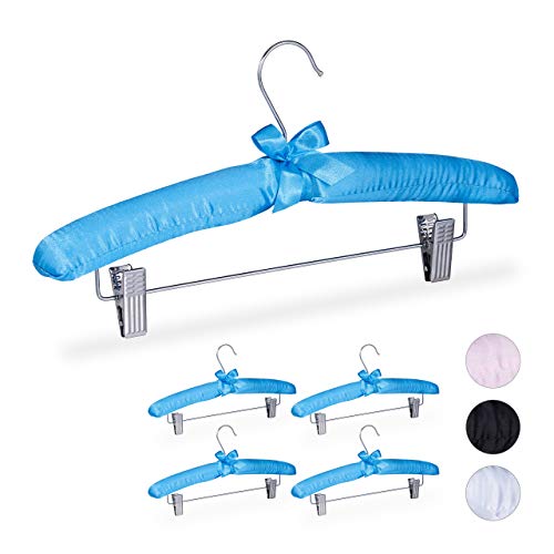 Relaxdays Juego de 5 Perchas de satén Acolchadas, Estilo Vintage, con Clips Ajustables, Gancho Giratorio, 38 cm de Ancho, Color Azul Relaxdays Juego de 5 Perchas de satén Acolchadas, Estilo Vintage, con Clips Ajustables, Gancho Giratorio, 38 cm de Ancho, Color Azul