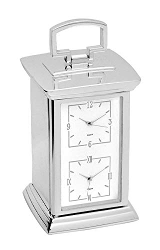 Reloj de cuarzo de decoración con doble zona horaria y mango, 5,5 x 5,55 x 11 cm de altura, con caja de regalo 078LB