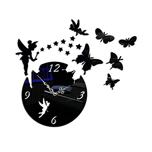 Reloj de Pared 3D Silencioso,Reloj de Pared de Hadas Mariposa,DIY de Acrílico Sin Marco Efecto de Espejo de Pegatina Reloj de Pared Decoración para el Hogar,Oficina,Hotel,Decoración