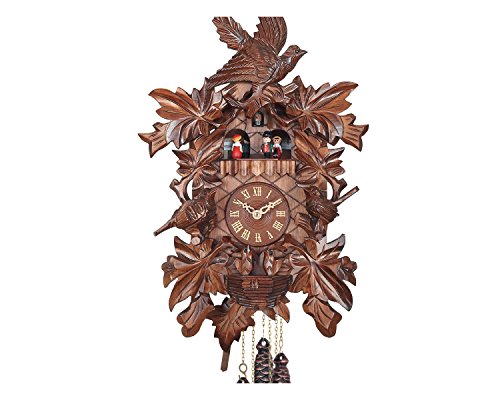 RELOJESDECO Alemán Reloj de Cuco 46cm niños “Espectacular” Madera Noble Acabados de altisima Calidad, Reloj de cucu en Madera Natural Tallada.