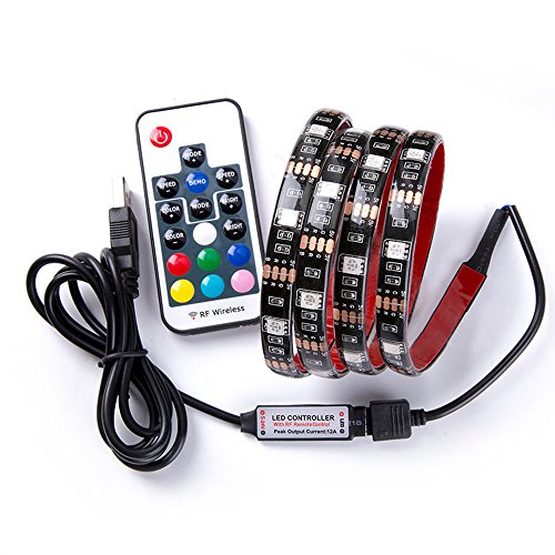 Renohef USB RGB Tiras LED,2m/78inch 30leds/m 5V Multicolor Impermeable RGB Tiras LED Kit de iluminación,con 17 teclas RF Control remoto,Lámpara de fondo de TV, Iluminación de decoración del hogar